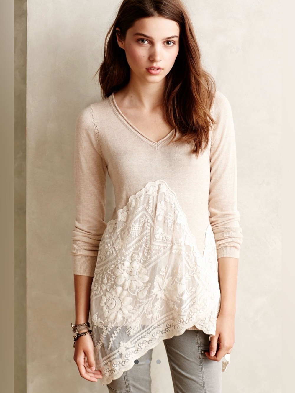 Anthro Angel of the North Lace Hem Sweater Tunic – Size L